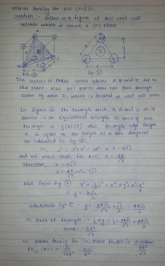 Planas dereity for Bcc C): Salution Belou a heithin nthich is shown a H9ure of Bcc unit ceal prane A I k fig.b The centres of