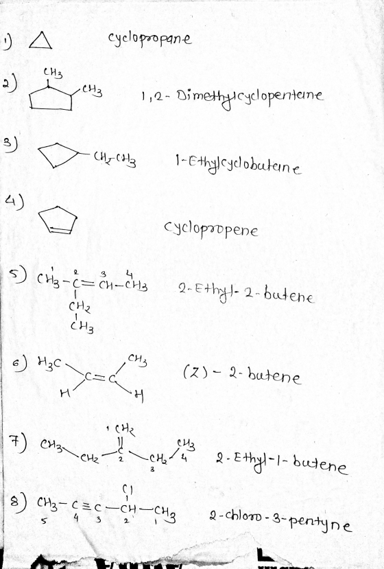A D :) cyclopropane enly 1,2- Dimethylcyclopentene entene - CH₂ CH3 1-Ethylcyclobutane cyclopoopene 5) cris-¢=èncity — СН-СН3