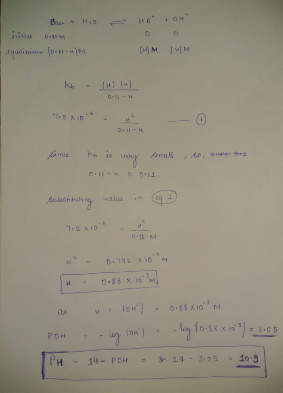 0 equal. bynum (o.11-x)M o-li-u 7.2 XID 2. ,4..nul kb.S 24 7-2×10 0.11 M 6 0 192 X1OM POH (oH