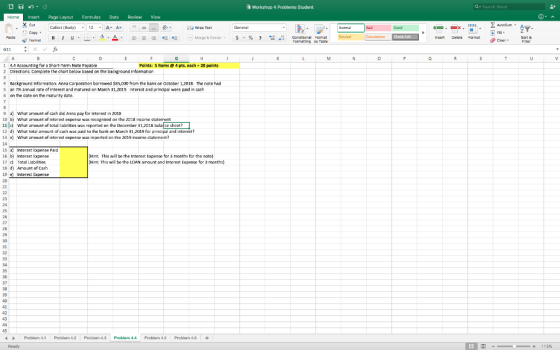 Workshop 4 Problems Student Q Search Shoot + View AA. Doo Home Insert Page Layout Formulas Data , Xcut Calibri (Body) - 12 .