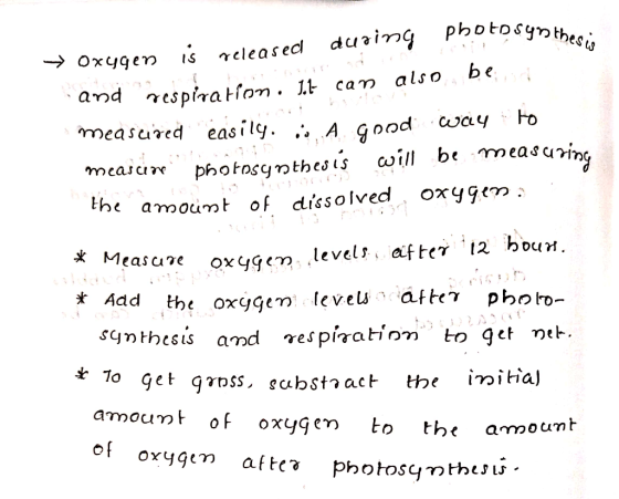otosynthesis v oxygen is released during photosynth and respiration. It can also be measured easily. is. A good way to measur