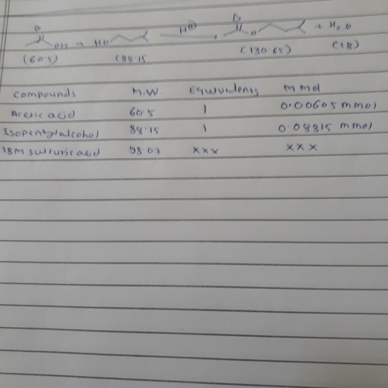 (605) compounds Arenic acid Isopentalcohol 18M sulturcasid Mw. 605 88 15 98.07 Cauvedono 1 1 xxx MMO 0.00605mmol 0.02 815 mmo