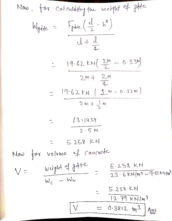 Mow, for calculating the weight of gffe Algate = Fgate ( al - ht) E 19.62 KNG 2 – 0.33) 2m + 2m 19.62 KN 1 1m-0.33m) 2m + / m