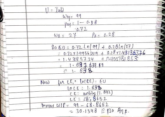 U = Inl Weys 99 Pey: | -- 0.98 -0.72 WB = 27 PB - 0.28 $0.50 = 0.72.60 1991 0,20 4n (27) - 0.72x1.99563519 + 0.28 ¥1.43136376