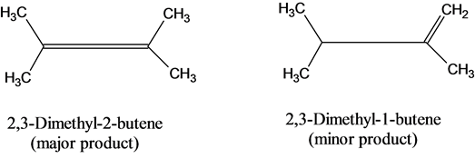 нс
CH₂
Hac
CH₃
H3C
2,3-Dimethyl-2-butene
(major product)
2,3-Dimethyl-1-butene
(minor product)