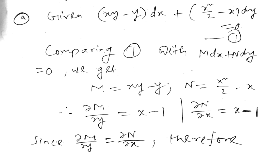 @ Giren (my-y) dx + ( 2 - kdy Comparing 0 with Mdatindy =0 , we get - Many y; N= = 2 x is an ex-1 l n = x=1 since 2M = SN , t