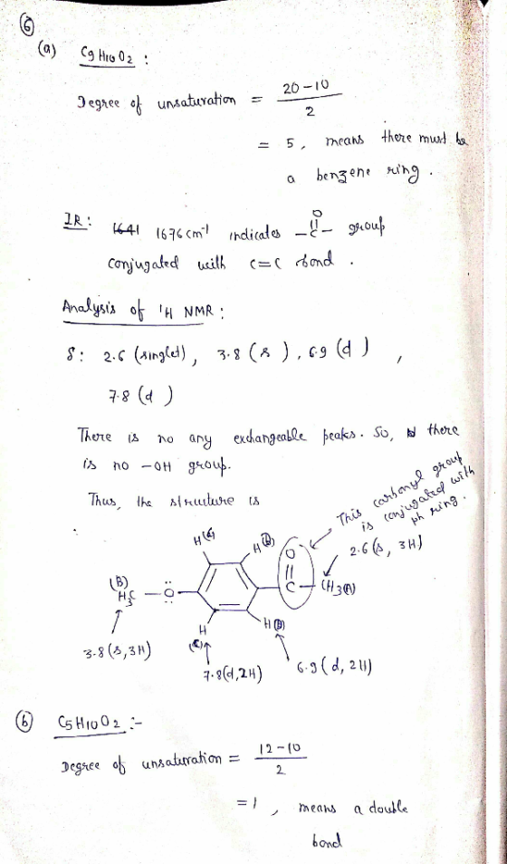 a) Cg Hro 02 : Jegree unsaturation 20 10 2 means there mud h -5. bengen g 441 67cm ndicades - oup Conjugated uil Analysis of