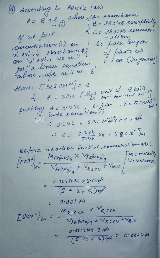 ( aation (4) According to Beers lan Ar E (An absorbance lo E Molas absorpavily If are plot Molas concents- concentration (6)