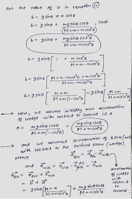 put the value of a in equation (1) b=g sino ta coso b= g sino + mg sino coso , como (M+m-m costa) b = gsino + mg sino corso M