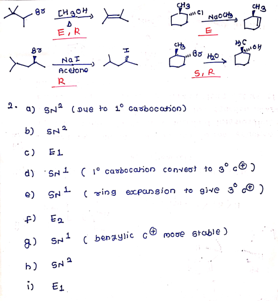 Konsumen med 11C and Ax ISO HA Na I Acerone R 2. a) SN2 (oue to 1° Gaobocation) ... b) SN? . a) El d) SN 1 SNL ) 1o carbocat