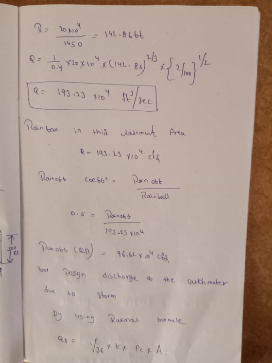 R = 20x104 .- 142.866t 1450 - they shoxo y com.augub {178 Q = 193.23 x10 ft Rain bau . Area in this latement Q- 193.23 x 10