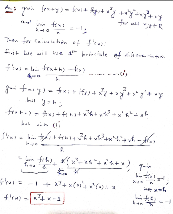 An grein fexty) = fen) + fly, t x y try try try and lein tend for all u HytR XO =-1, Then for calculation of f(n): first kie