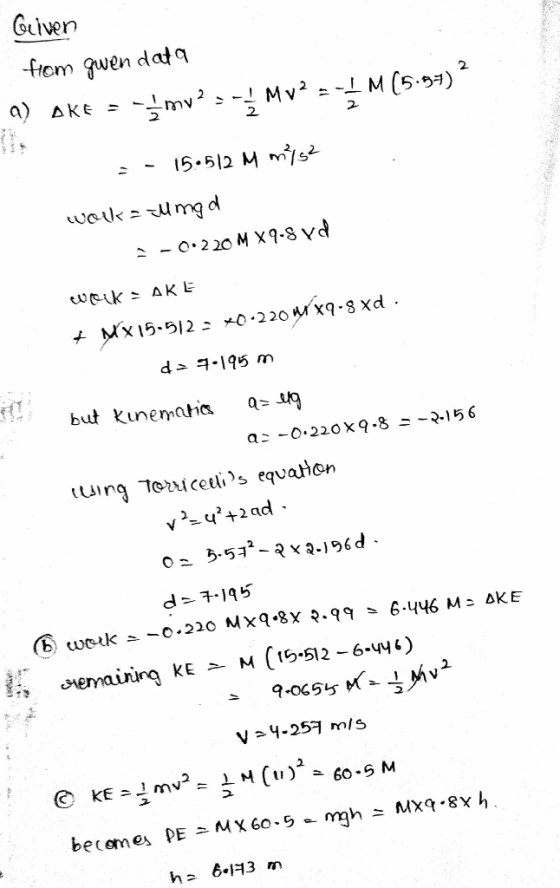Guiven from gwen data a) Ake = -my? --Mv2 =-M(5.37) - 15:512 M mysz . wolk = thing a 2-0220 M X9.8 vd wek = AKE + MX15-512 =