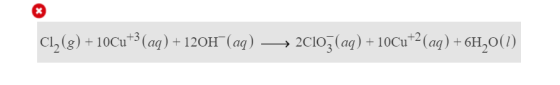C1, (g) + 10Cu+3(aq) + 120H (aq) —2010z (aq) + 10Cu+2 (aq) + 6H20(1)
