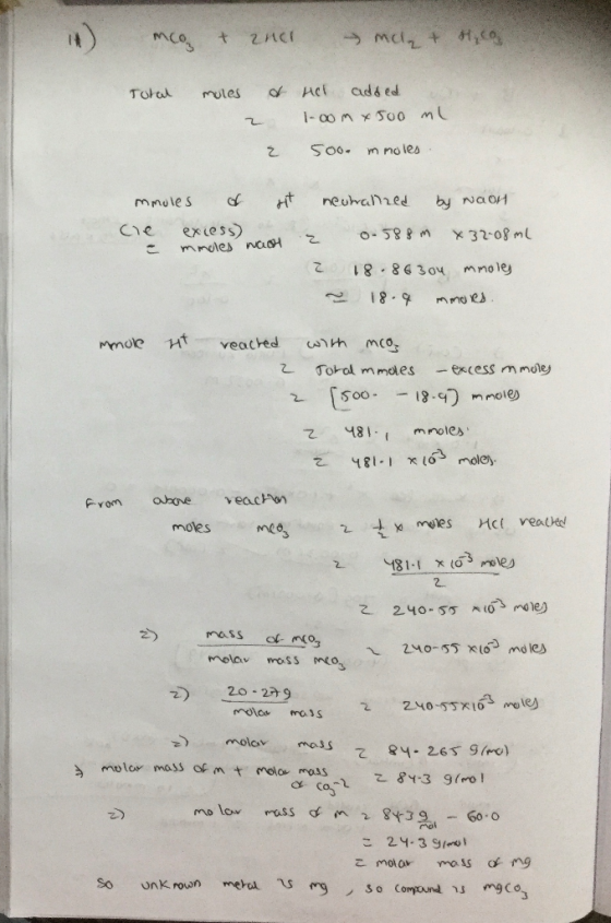 mcg & enor che sticos Total & mules 2 Her added 1-oom x 500 ml 2 500 mmoles. mmoles of dit neuralhed by naon Ce = excess of m