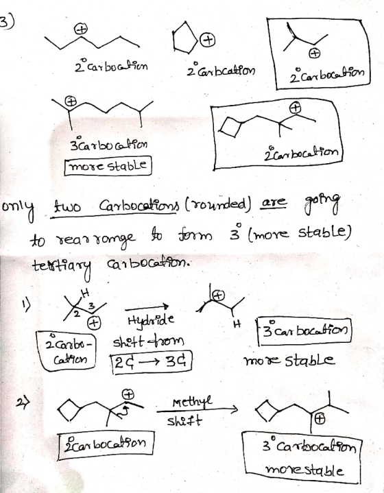 2 carbocation 2 Carbcation I 2 Carbocation 3 Carbocation more stable & Carbocation) only two Carlocations (rounded) are going