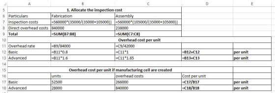 5 6 Particulars 7 Inspection costs 8 Direct overhead costs 9 Total 1. Allocate the inspection cost Fabrication Assembly =5600