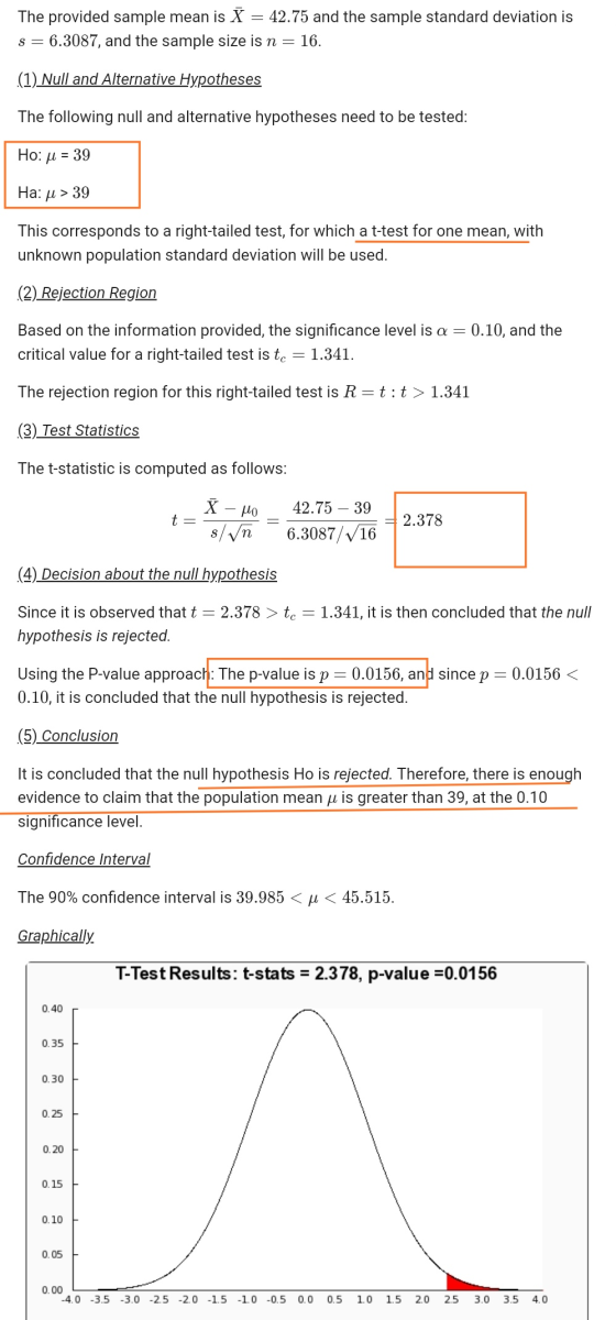 The provided sample mean is 7 = 42.75 and the sample standard deviation is 6.3087, and the sample size is n = 16. S = .(1) Nu