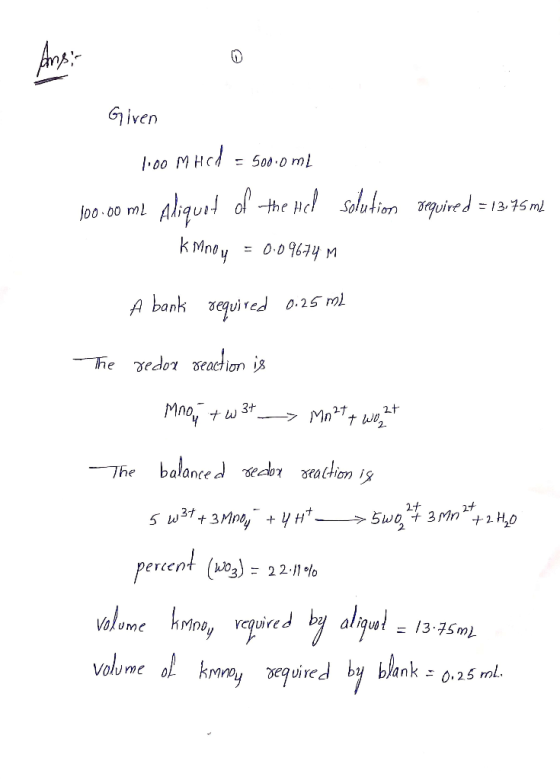Given lido much = 500.0 mL 100.00 mL Aliquot of the Hel k mnoy = 0.09674 m solution required = 13,75 m2 A bank required 0.25