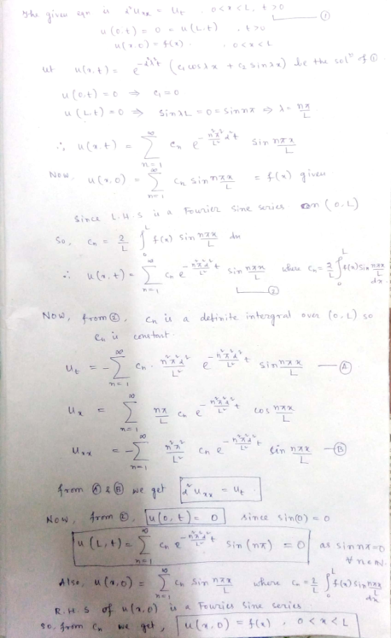 the given en is du ax = ut ocach, too. uloit) = o-ullit) to (10) = f(x) 0<x<L - ulat) = é ant la costa + ca sinax Tu (t) = 0