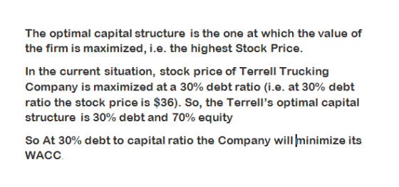 The optimal capital structure is the one at which the value of the firm is maximized, i.e. the highest Stock Price. In the cu