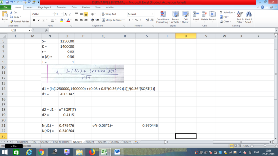 DERIVATIVES BINOMIAL - Microsoft Excel (Product Activation Failed) Page Layout Formulas File Home Insert Data Review View Add