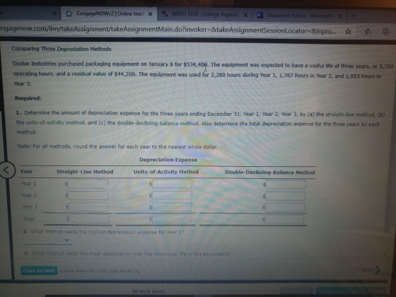 CengageNOWv2 Online teach X MATH 1220 - College Algebra X W Document 3.docx - Microsoft X Engagenow.com/ilm/take Assignment/t