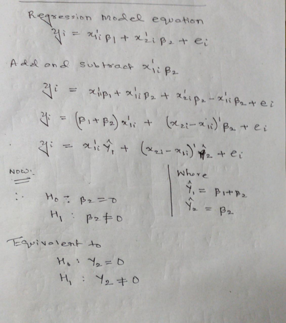 Regression model equation Yi= mißit xzip, tei Add and subtract xii B2 Yi = xip, & alipa & xeip. xlißetei y = (pi+B2) x + ( -a