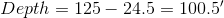 Depth=125-24.5=100.5'