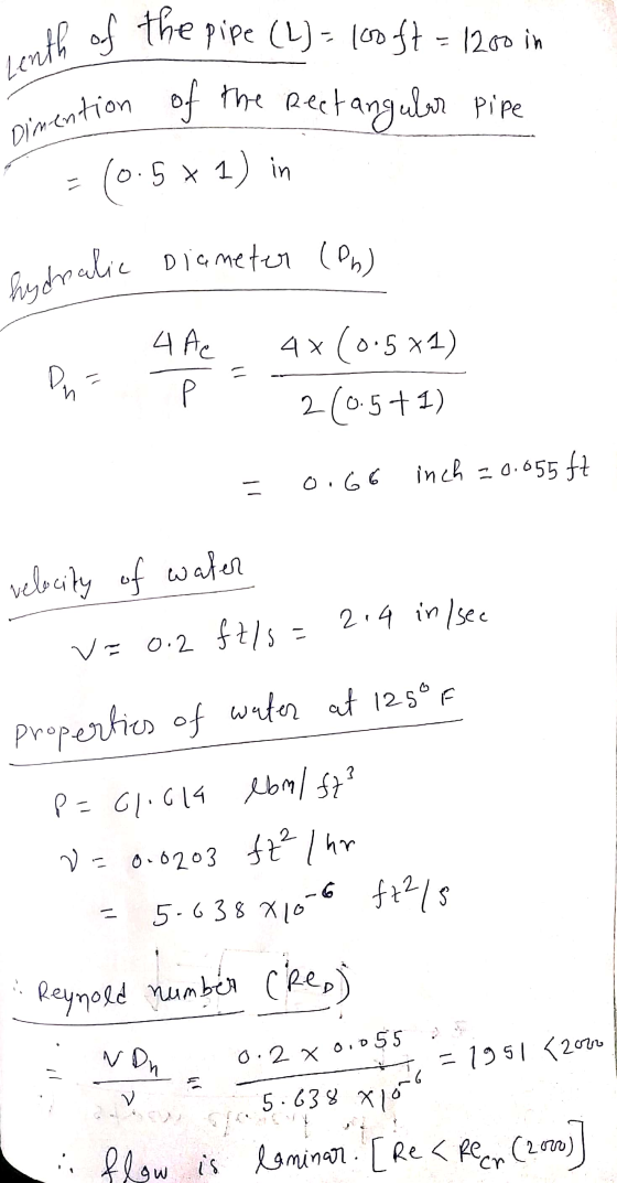 wth of the pipe (L)- 600 f2 = 1200 in mention of the Rectangular pipe = (0.5* 1) in hydralic Diameter (PG) - 4 de 4x (0.581)
