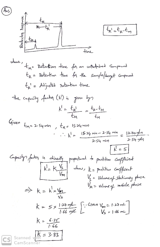 К- Detector response time tu= Retention time for an unsretained Compound tp = Retention time for the sample target compound t