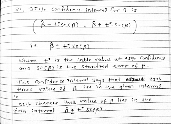 so, 95% confidence internal for ß is fß - tise (B), Êt secß) ) ie ß & ti se (6) where t* is and secß) is the table value at 9
