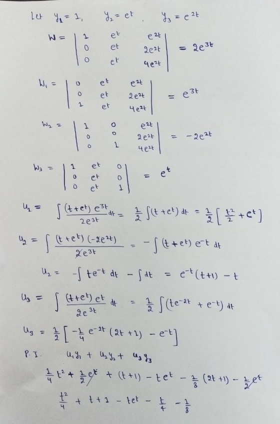 Let y = 1 Y = et Y = et W= 1 et ezt 0 et ge3t Zet 4e2t O et Wia 0 et ezt O 2e4 E et et et 1 4 eet 1 o O 0 ezt 2 ezt 4 et -