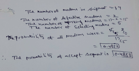 The number of modems in shipment - 19 The number of defective modems The number of working modems = 17-2 =15 The number of se