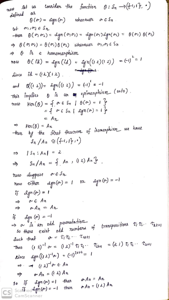defined as a let us consider the function O: Sn (£1,13, o) o(a) = lgn (a) wheneuer a esni let onare Sn then olmaz) = dgn (oja
