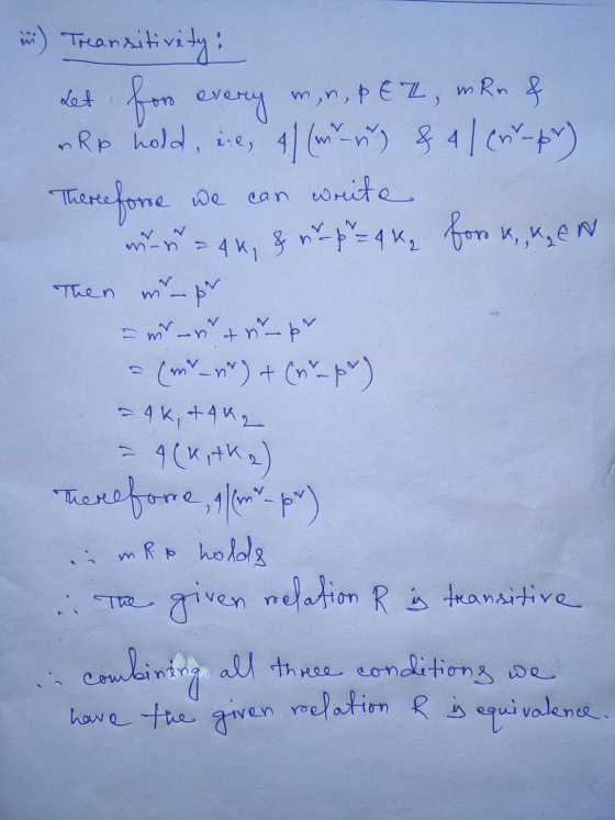 in) Treansitivity: set for every m, n, & EZ, mrr & Rp hold, ie, 4 (min) & 41 Co-pr) Therefore we can write un = 46, & ne pr =