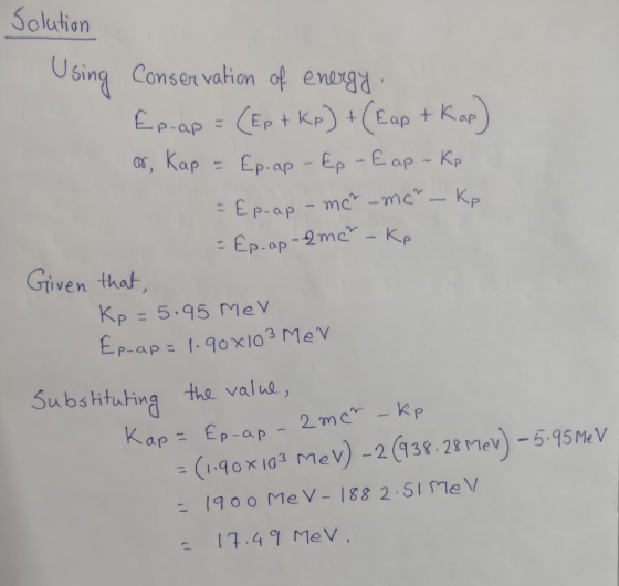 Solution Using Conservation of energy Ep-up = (Ep + Kp) + (Eap + Kap) ar Kap = Ep.ap - Ep - Eap - Kp = Ep-ap-mc -mc - Kp - Ep