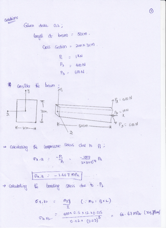 Given data Cs - 50cm Cooss section 는 2cm x 3cm 40o N (ktU Socm Pa ヲGulculating te beding Stess due to-B
