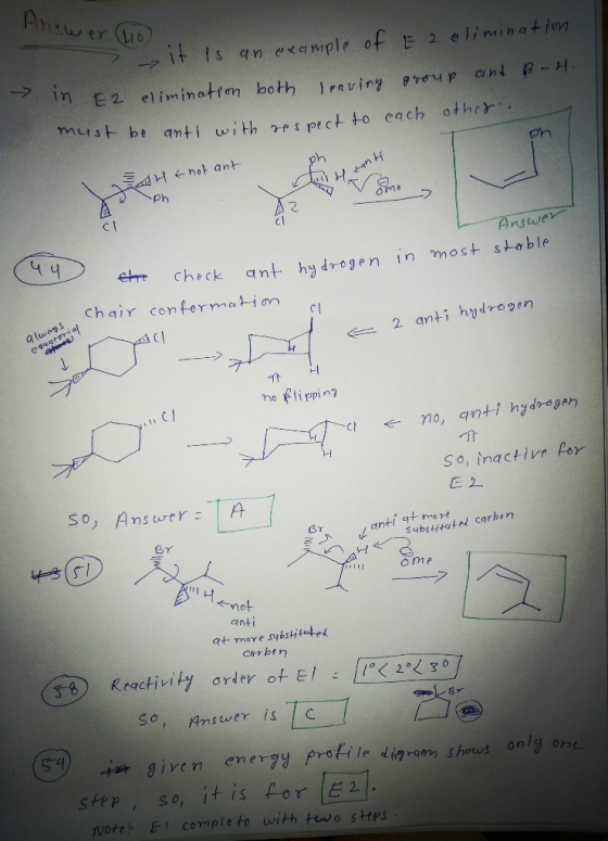 Anewer 10 .. e it is an example on -E2 elimination - leaving group and som in E2 in t elimination both other. must be ant wit