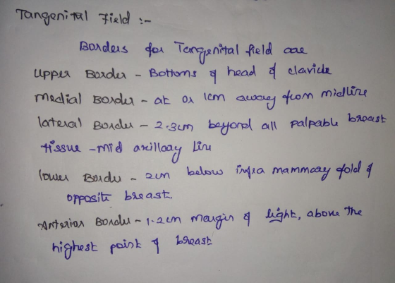 Tangenital field in Borders for Tangenital field are Upper Border - Botions a head of clarida medial Border - at Ox 1cm away