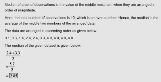Median of a set of observations is the value of the middle most item when they are arranged in order of magnitude. Here, the