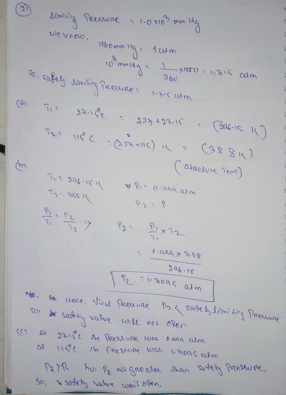 dinising Pressure - 1.0103 mm ling We know, 460mm Ida = 1 com V 49 -x1000 - 1.215 اله) ۱ة calm helure e schi com so, safely l
