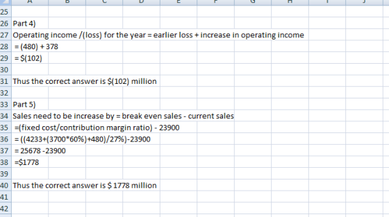 25 26 Part 4) 27 Operating income/(loss) for the year earlier loss +increase in operating income 28(480) +378 29 $(102) 30 31