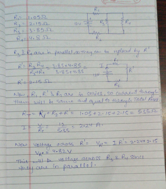 R Ru R= 1.0552 R22.15.12 R₂= 3.852 Ry=4.82 R, R 3.85+ 4.85 H Rp & R are in parallel, so they can be replaced by R = R₂ Ry 3.8