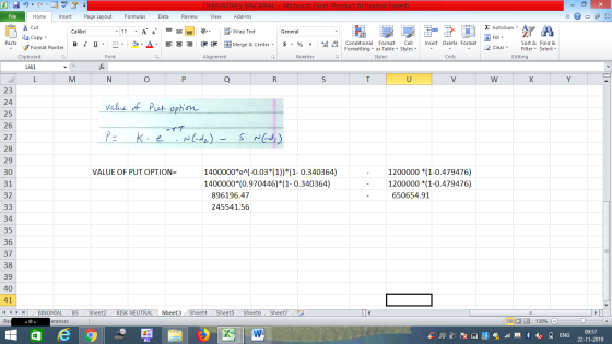 DERIVATIVES BINOMIAL - Microsoft Excel (Product Activation Failed) Formulas File Home Insert Page Layout Data Review View Add
