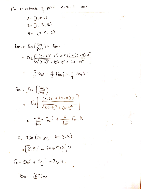 The coordinate a point A, B, C are A - (6,0:0) B= (0, -3,2) C- (0.0, 2) Fins fag (hot) - Free - Farf (0-6)i + (-3-0); +(2-0)k