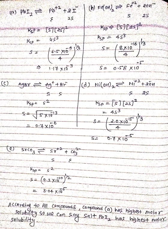 AR a) PbI, – pbt2 +91- 25 (b) Fefon) + pona PS 25 Ksp 9) (5:){9572 Rp 453 m na 216 mm Kep = se fois xjö? jk3 s= ( 8X10 °)* X