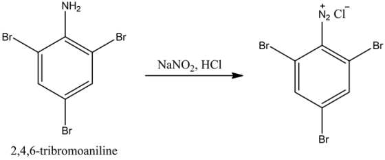 NH2
V-
- Br
NaNO2, HCl
2,4,6-tribromoaniline