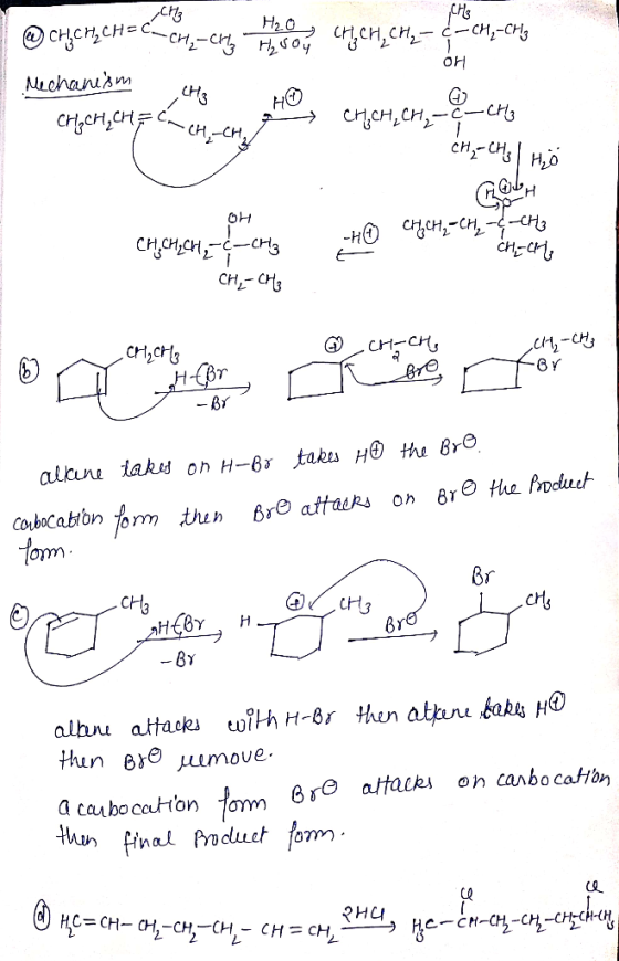 CH₃ H₂O CH=Ć - CH₂ - CH₂ H₂SO4 Mechanism Davorare con ang sagen on-fier og CHOY, CHECA COM AMO, cronicmiae como H₂-¢-CH₂-CH₂