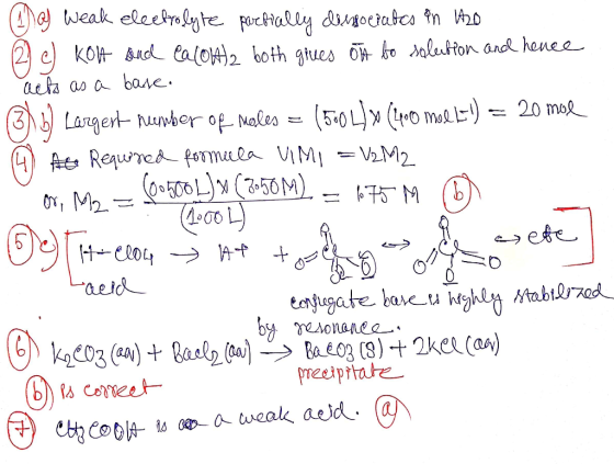 (1) weak electrolyte partially dressocrates in H2O (2 e) KOH and ea cohle both gives oth to solution and hence acts as a base